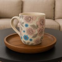 Pastel Floral Ceramic Mug – Pink and Blue Flower Coffee Cup| Set of 2
