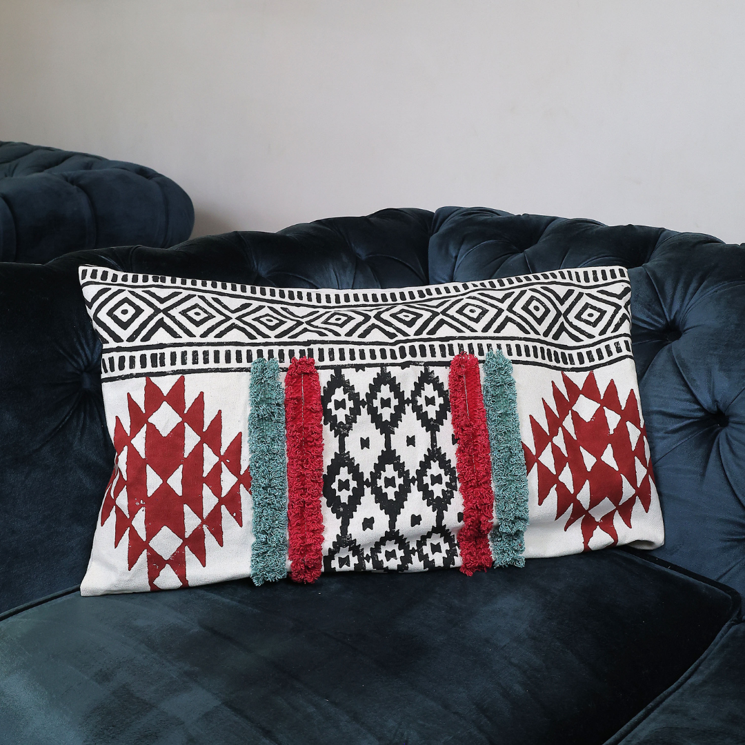 Geometric Handcrafted Tufted Cushion Cover – Decorative & Textured Pillow Cover for Sofa & Bed