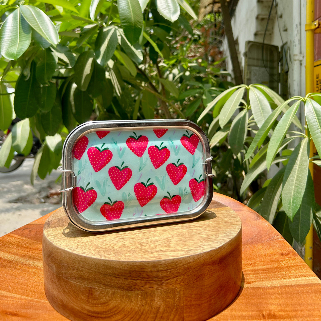 Eco-Friendly Meenakari Steel Tiffin Box – Stylish & Durable-Strawberry