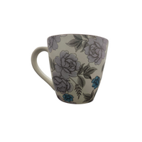 Vintage Floral Ceramic Mug – Elegant Grey and Blue Flower Tea Cup| Set of 2
