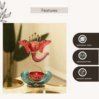 Ganesh T-Lite Metal Candle Holder | Spiritual Home Decor Accent (Red With Blue)