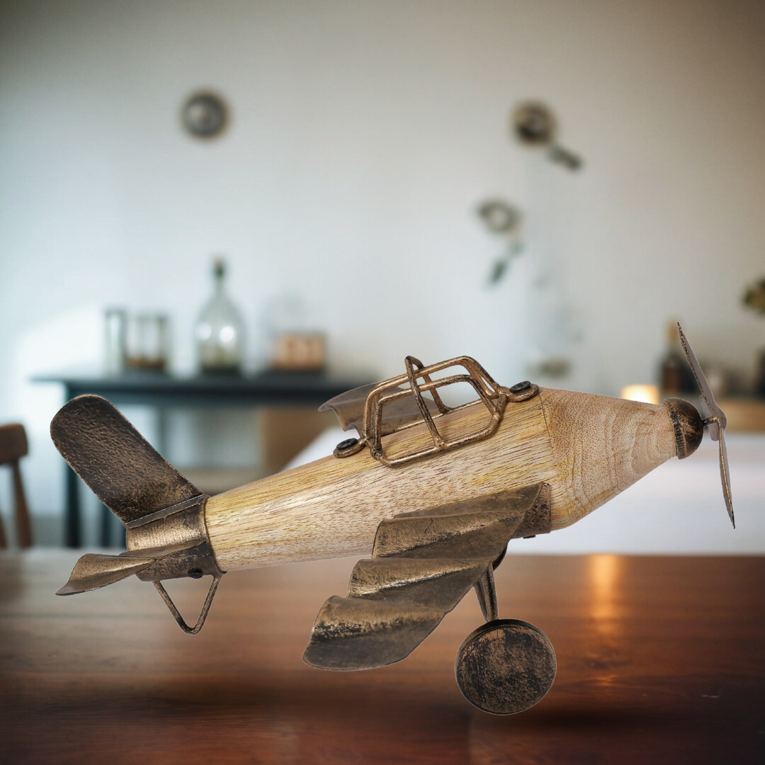 Vintage Wooden Airplane Table Decor | Handcrafted Office and Home Accent