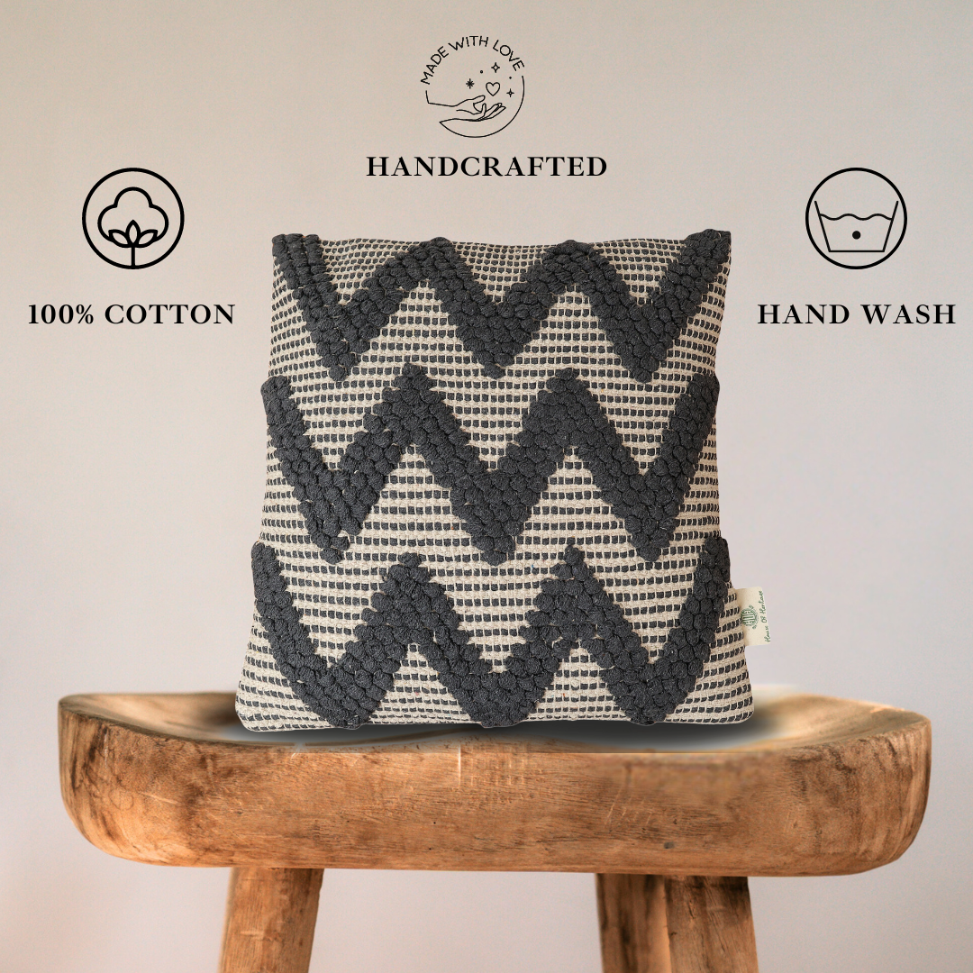 Wavy Design Cotton Cushion with Filler | Stylish & Comfortable Pillow for Home Decor (Set Of 2)