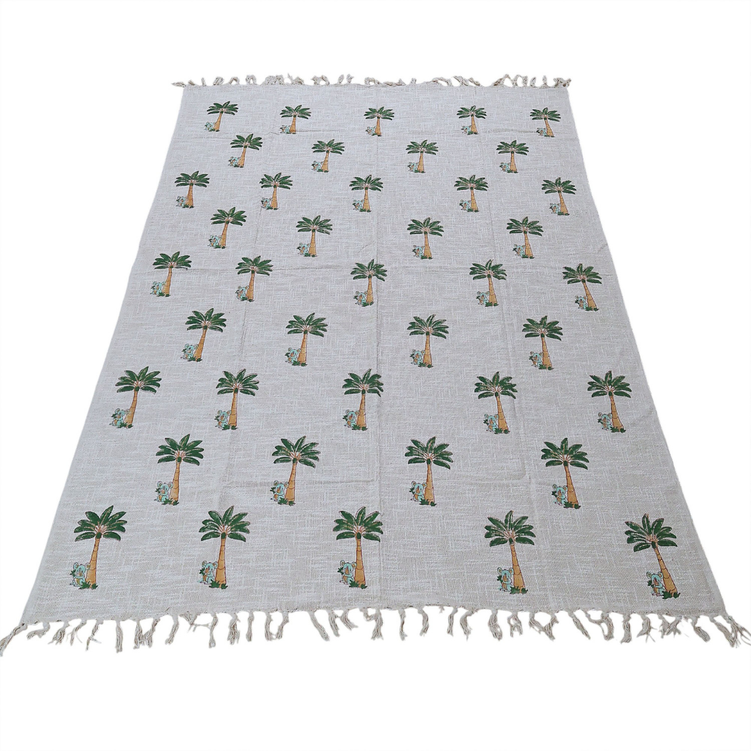 Koala & Palm Tree Block Print Kids Cotton Throw  | Perfect for Living Room and Bedroom Decor