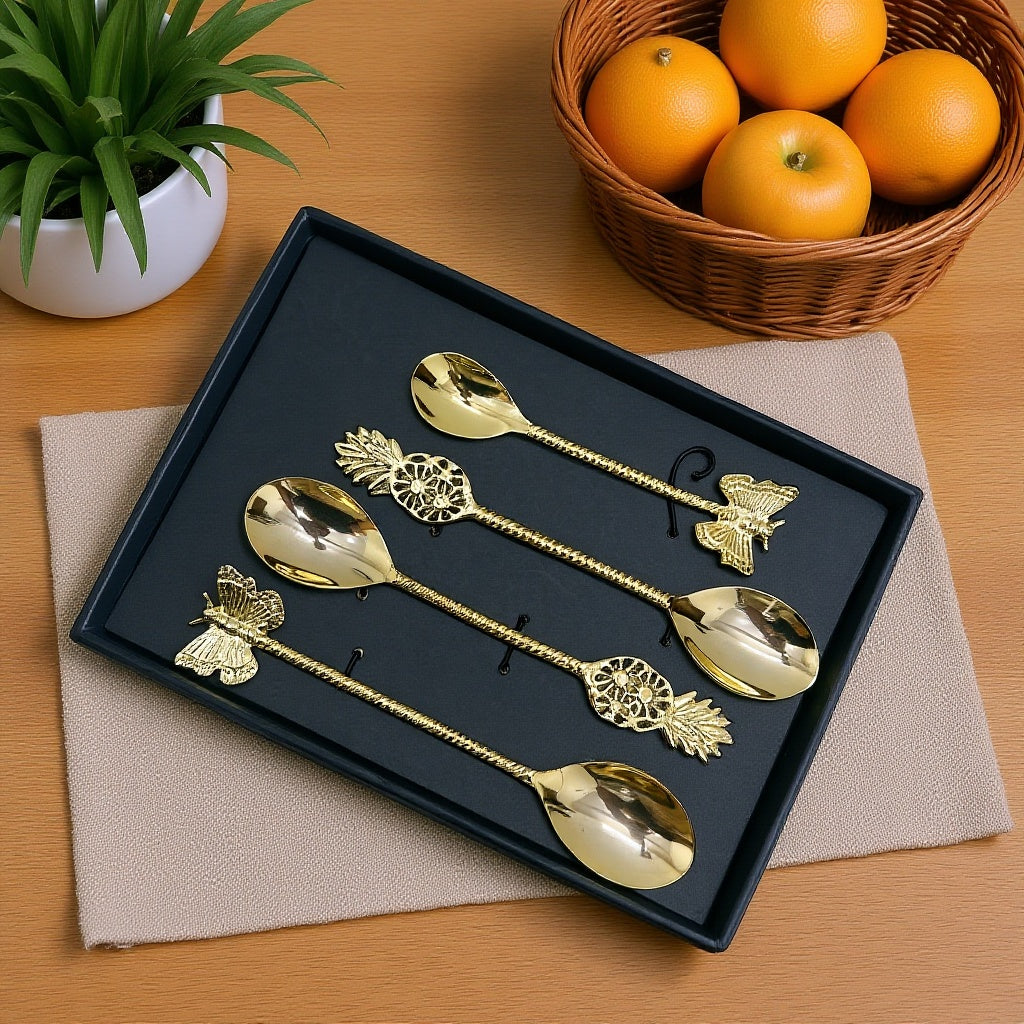 Luxury Gold-Plated Pineapple and butterfly Cutlery Set (Set of 4)
