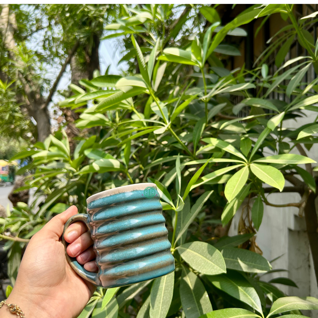 Handcrafted Ring Pattern Ceramic Mugs | Stylish Handcrafted Coffee & Tea Mugs- Set of 2
