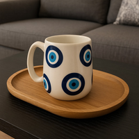 Handcrafted Evil Eye Ceramic Mug – Blue & White Boho Cup