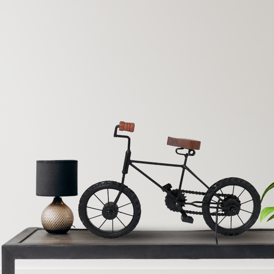 Decorative Black Wrought Iron Cycle Table Ornament | Modern Metal Bicycle Decor Piece