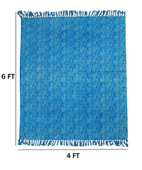 Textured Teal and White Knit Rug | Handcrafted Cotton Area Rug for Home & Living Room Decor
