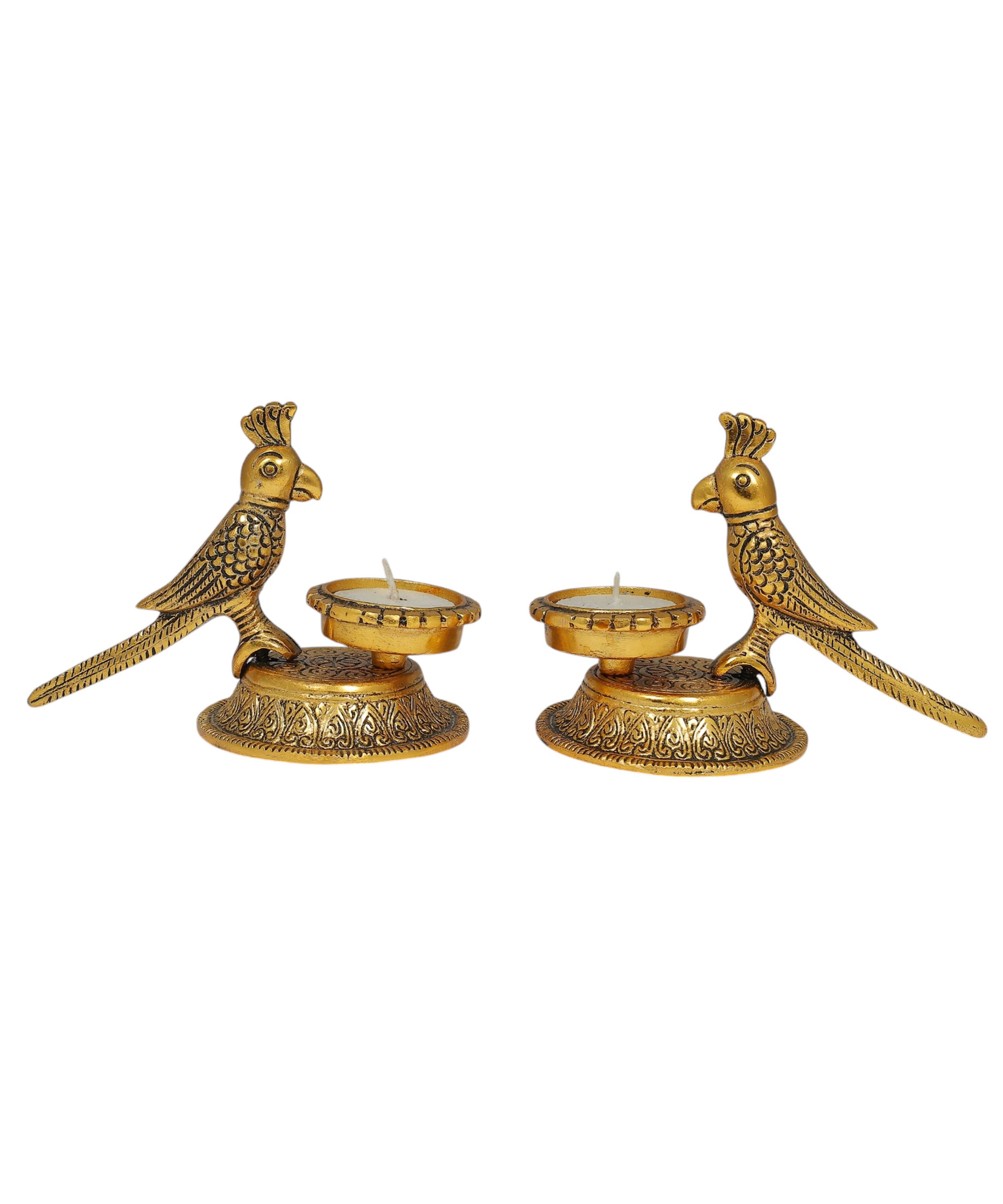 Golden Parrot Tealight Holders | Handcrafted Decorative Candle Holders for Home & Festive Decor | Set of 2