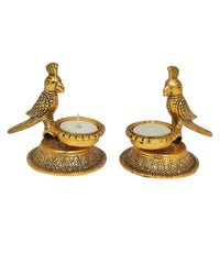 Golden Parrot Tealight Holders | Handcrafted Decorative Candle Holders for Home & Festive Decor | Set of 2