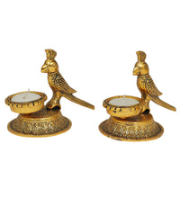 Golden Parrot Tealight Holders | Handcrafted Decorative Candle Holders for Home & Festive Decor | Set of 2