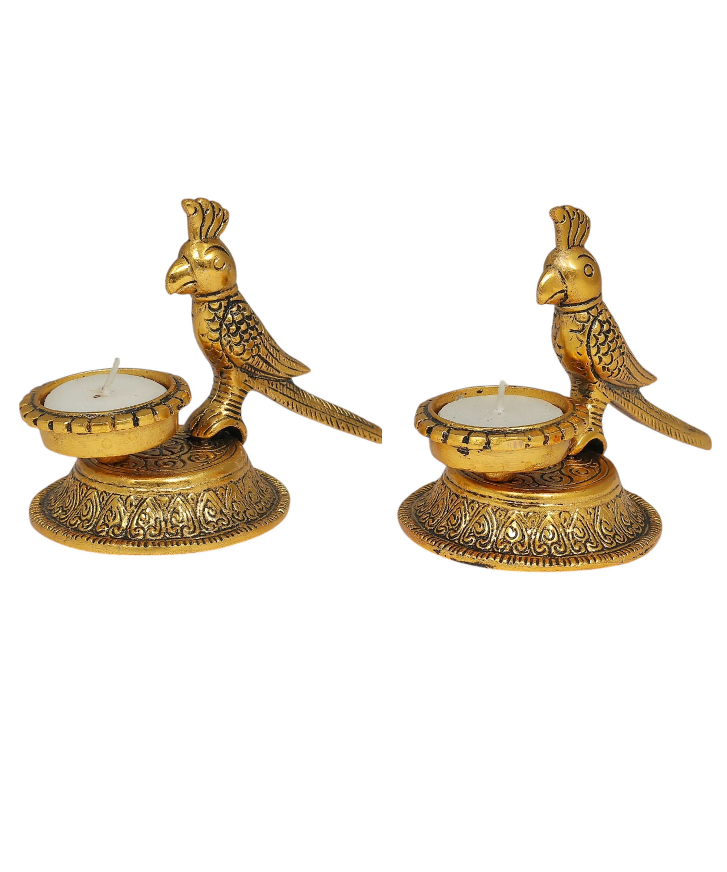Golden Parrot Tealight Holders | Handcrafted Decorative Candle Holders for Home & Festive Decor | Set of 2