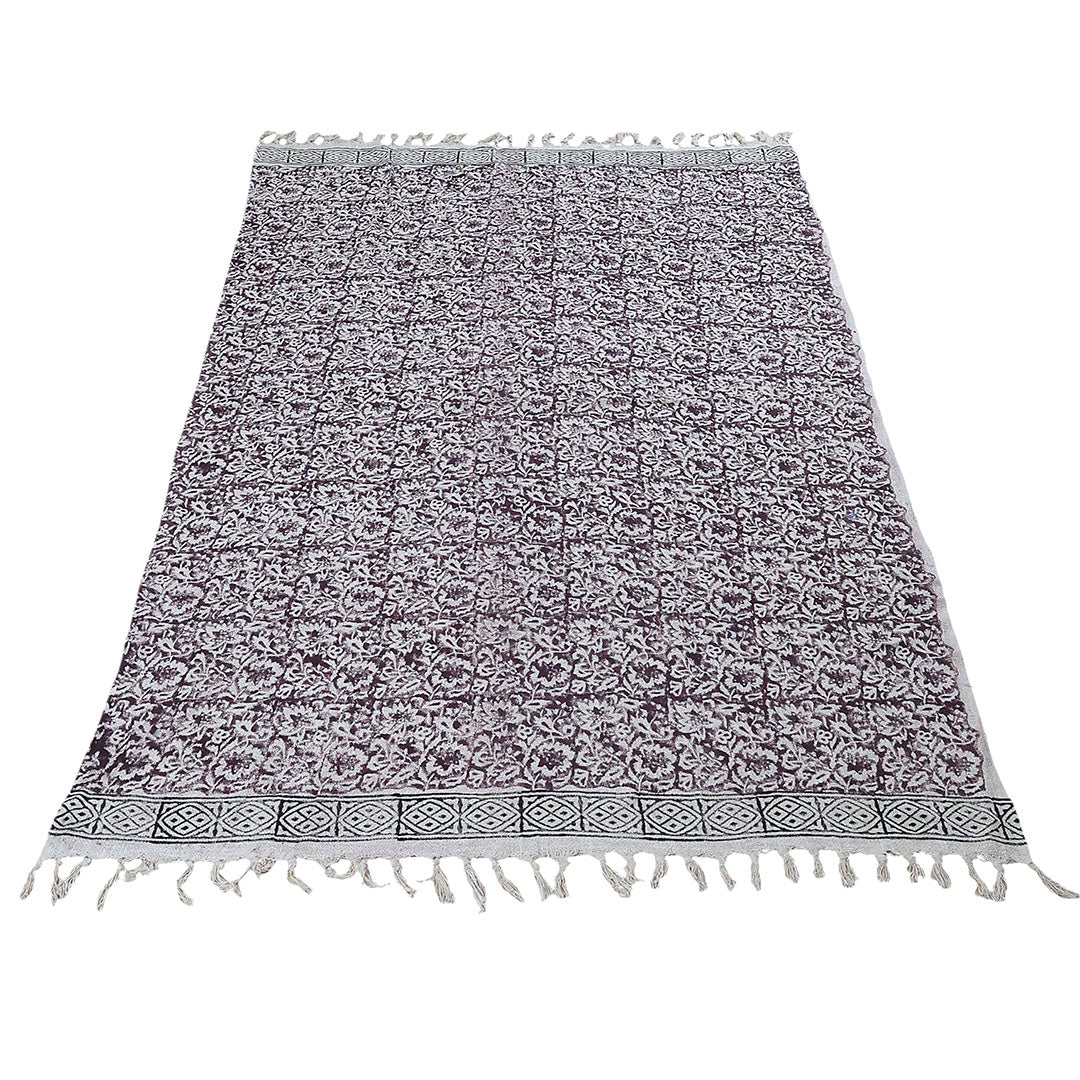 Handcrafted Floral Block Print Cotton Throw with Tassels | Perfect for Living Room and Bedroom Decor