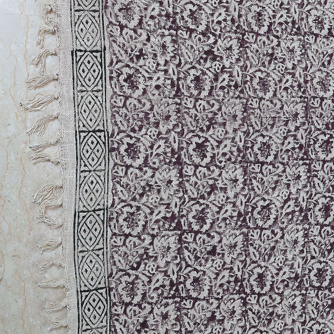 Handcrafted Floral Block Print Cotton Throw with Tassels | Perfect for Living Room and Bedroom Decor