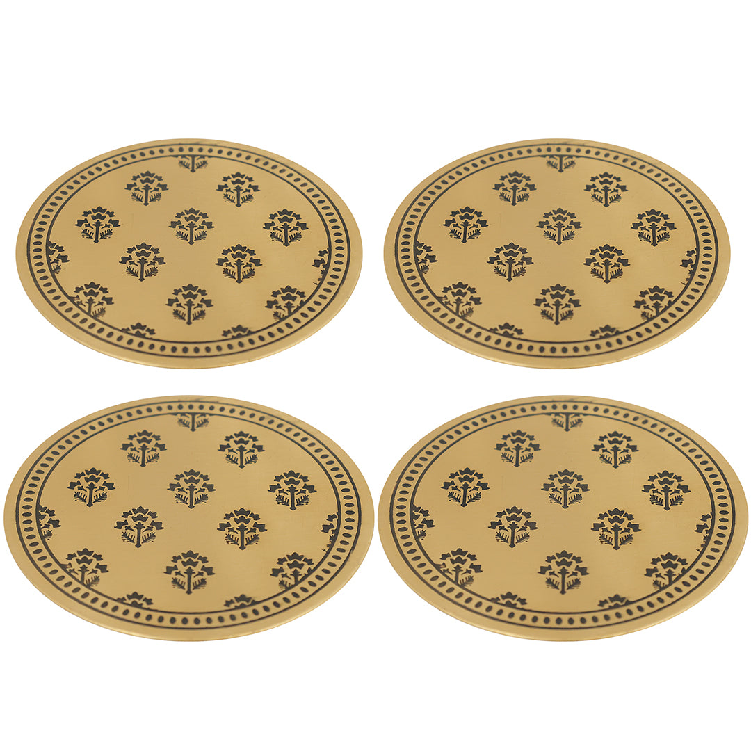 Embossed Brass Coaster | Elegant Drink Coasters for Home & Dining Decor ( Set of 4)