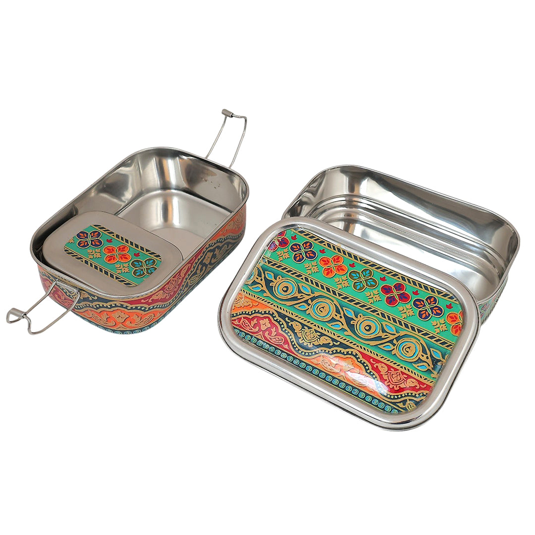 Eco-Friendly Ethnic Meenakari 2-Tier Steel Tiffin