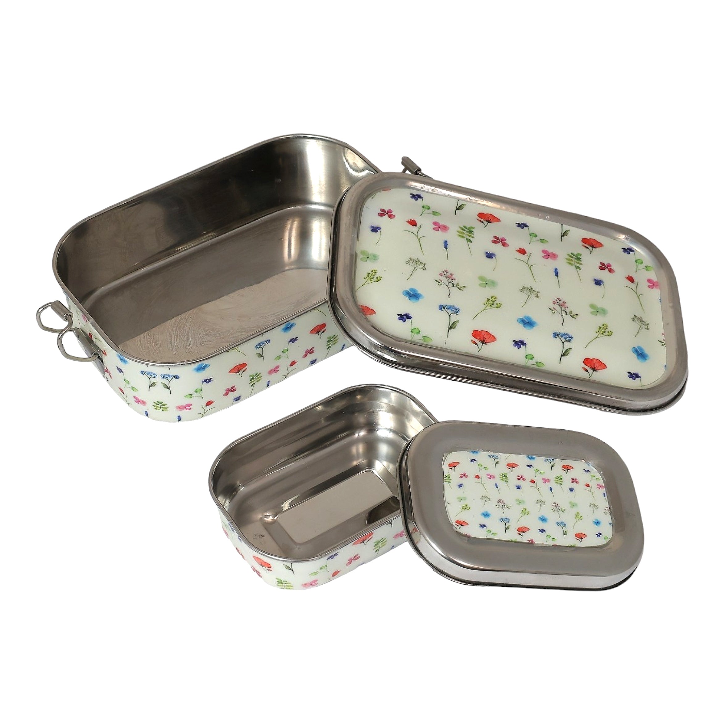 Eco-Friendly Meenakari Steel Tiffin Box – Stylish & Durable-White Floral