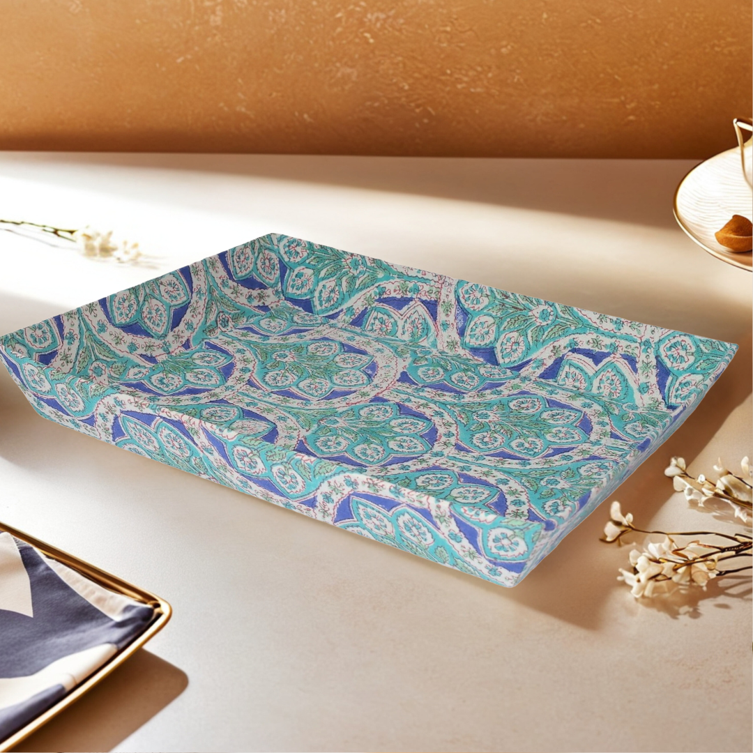 Block Print Table Tray | Handcrafted Serving & Decorative Tray for Home & Dining