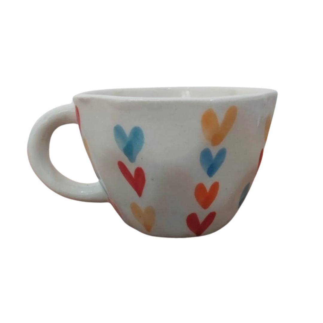 Multicolour Heart Ceramic Mugs | Vibrant Handcrafted Coffee & Tea Mugs- Set of 2