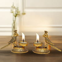 Golden Parrot Tealight Holders | Handcrafted Decorative Candle Holders for Home & Festive Decor | Set of 2