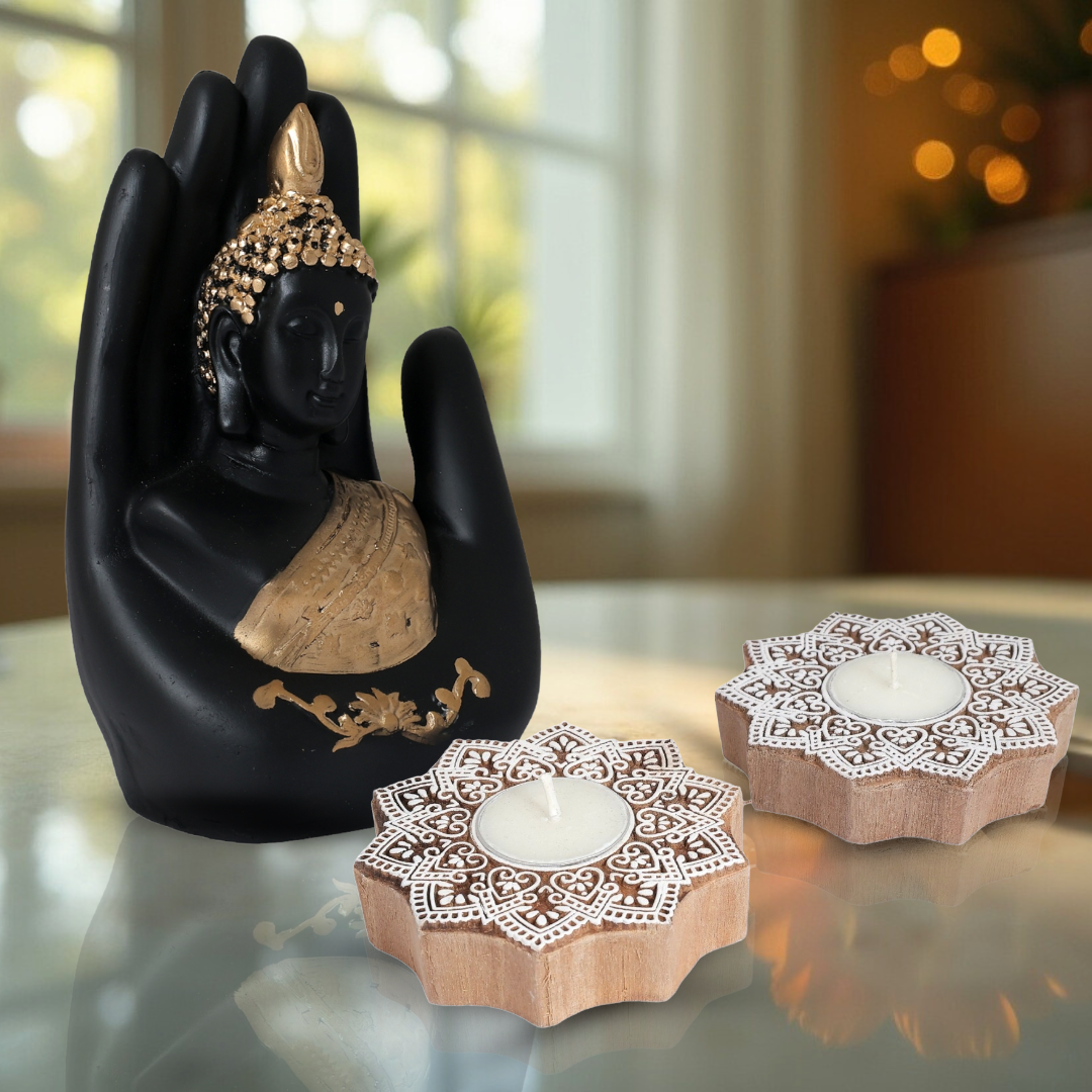 Palm Buddha & Diya Combo
