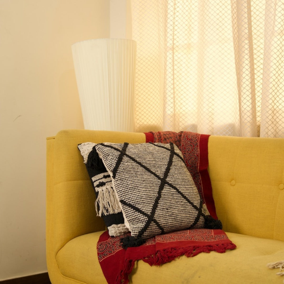 Cross Design Cotton Cushion with Filler | Stylish & Comfortable Pillow for Home Decor (Set Of 2)