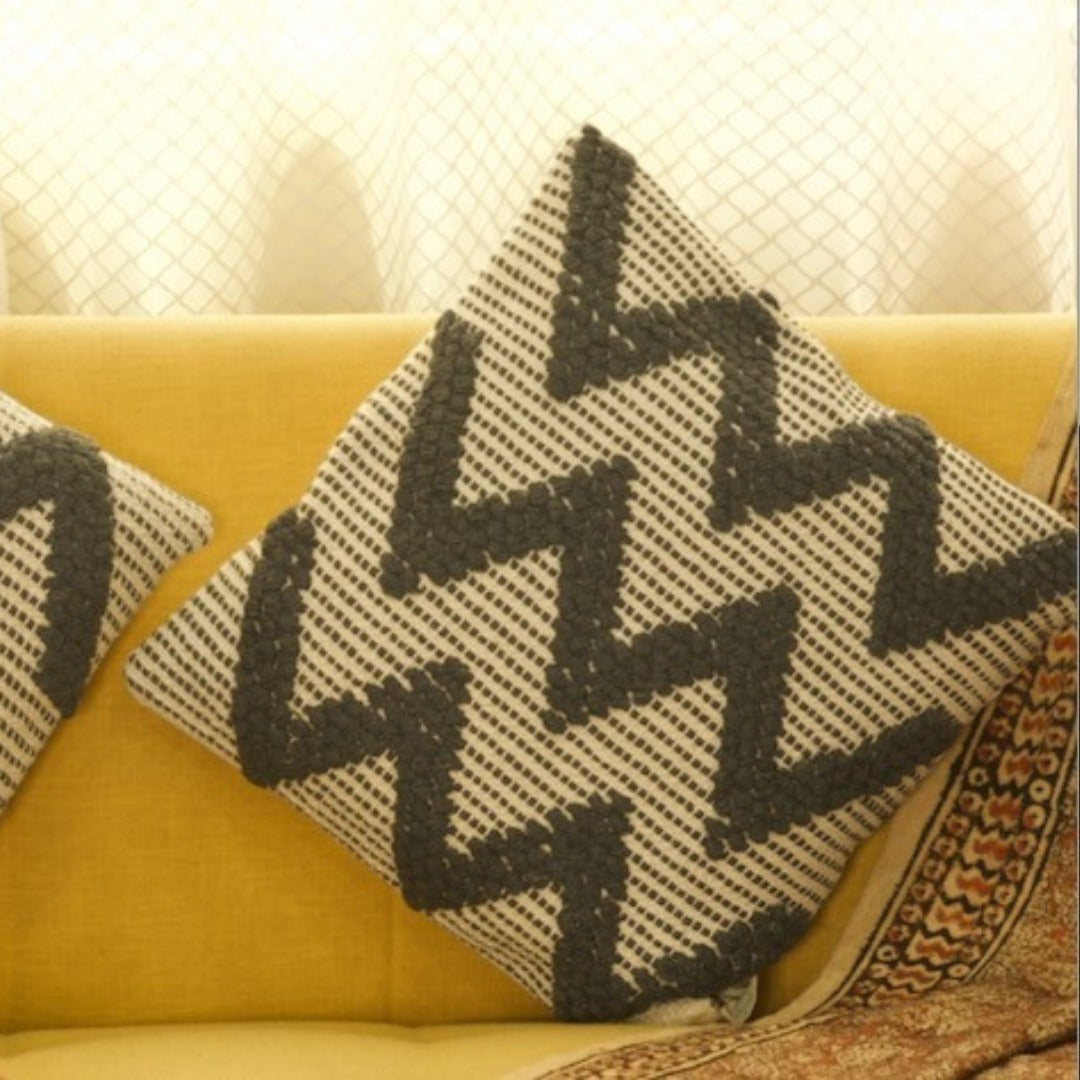 Wavy Design Cotton Cushion with Filler | Stylish & Comfortable Pillow for Home Decor (Set Of 2)