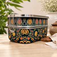 Eco-Friendly Ethnic Meenakari 2-Tier Steel Tiffin