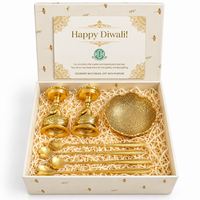 Diwali Gift Set – Golden Swan Candle Holders & Ornate Brass Bowl with Floral Spoons