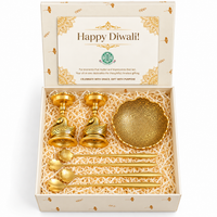 Diwali Gift Set – Golden Swan Candle Holders & Ornate Brass Bowl with Floral Spoons