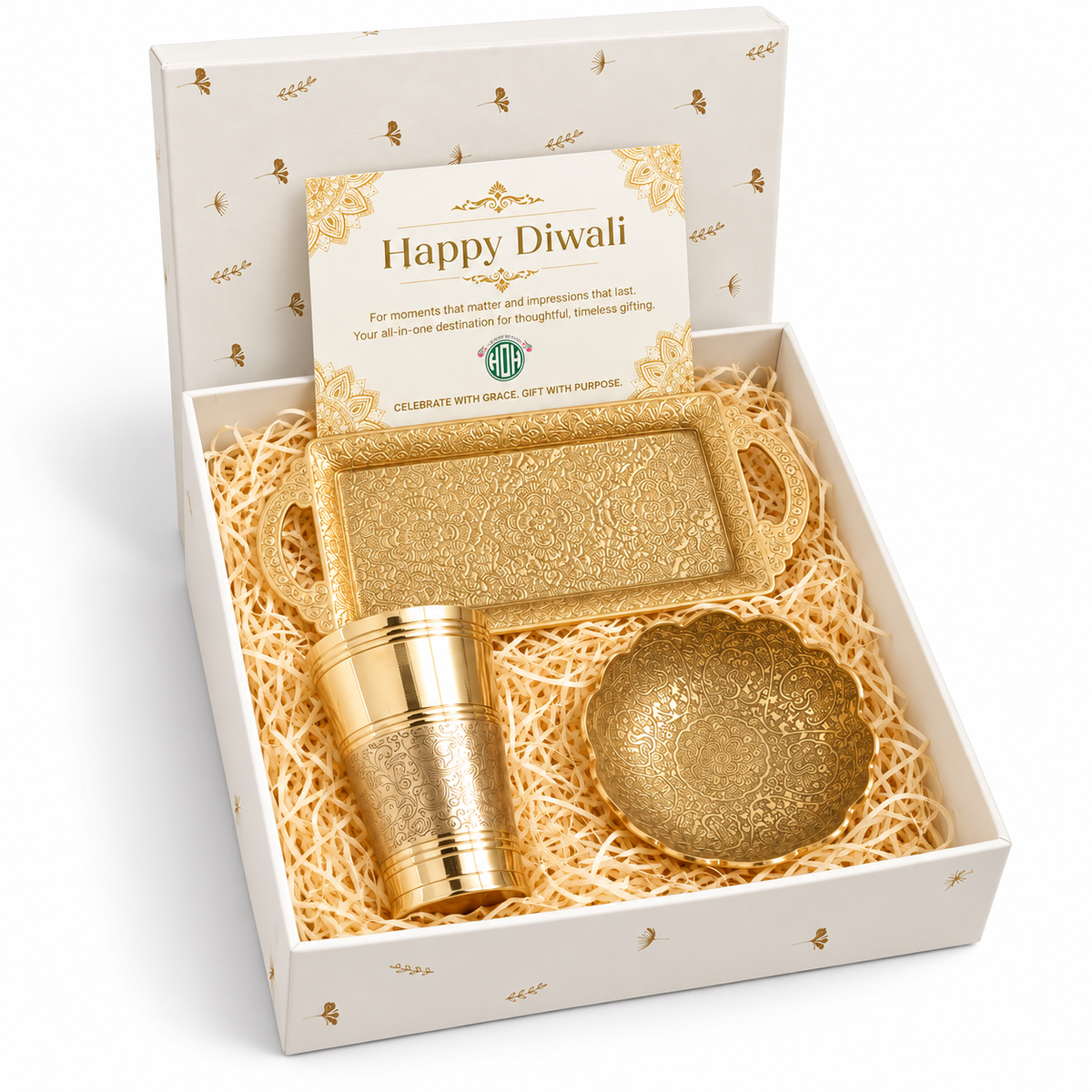 Premium Diwali Gift Hamper – Traditional Brass Tableware Set