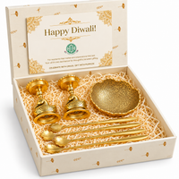 Diwali Gift Set – Golden Swan Candle Holders & Ornate Brass Bowl with Floral Spoons