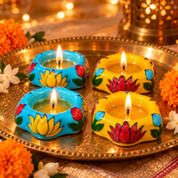 Ceramic Lotus Diya Candle Holder Set of 4