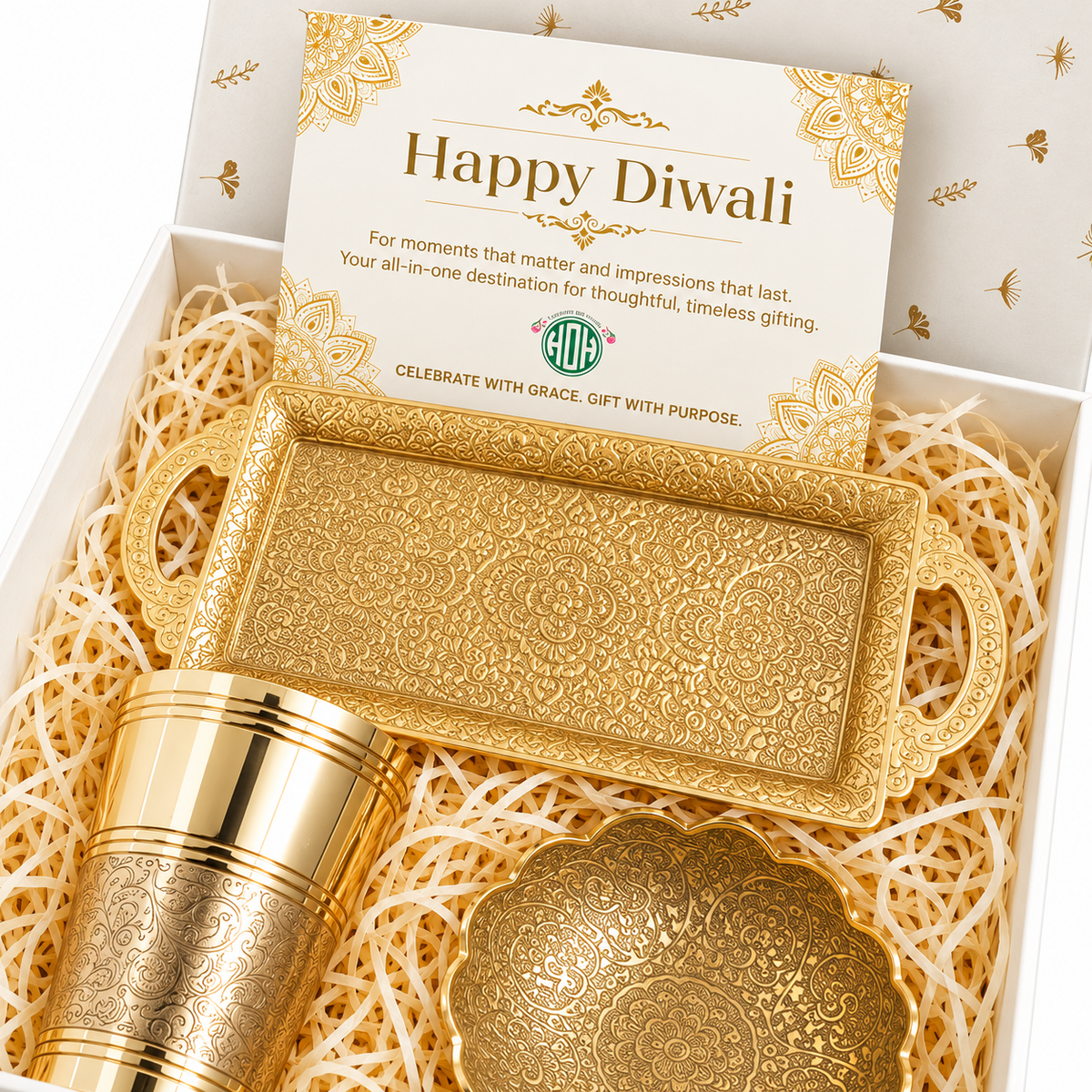Premium Diwali Gift Hamper – Traditional Brass Tableware Set