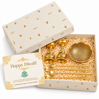 Diwali Gift Set – Golden Swan Candle Holders & Ornate Brass Bowl with Floral Spoons