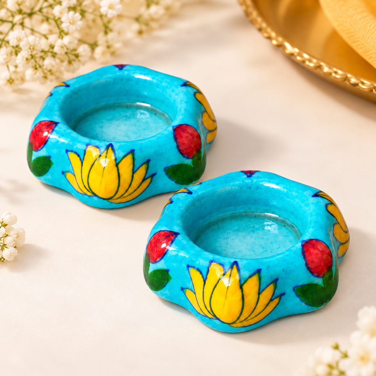 Ceramic Lotus Diya Candle Holder Set of 4
