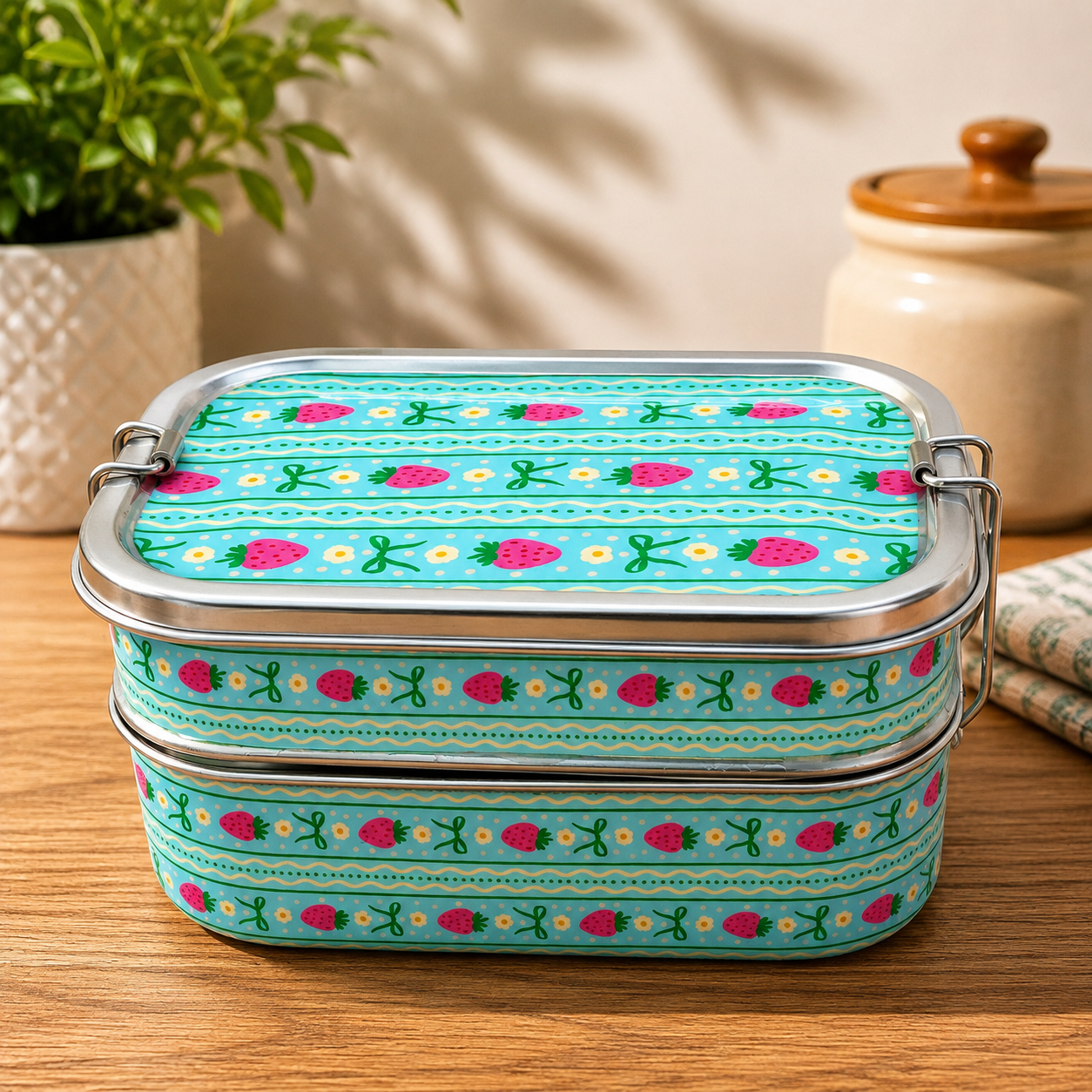 Eco-Friendly Ethnic Meenakari 2-Tier Steel Tiffin
