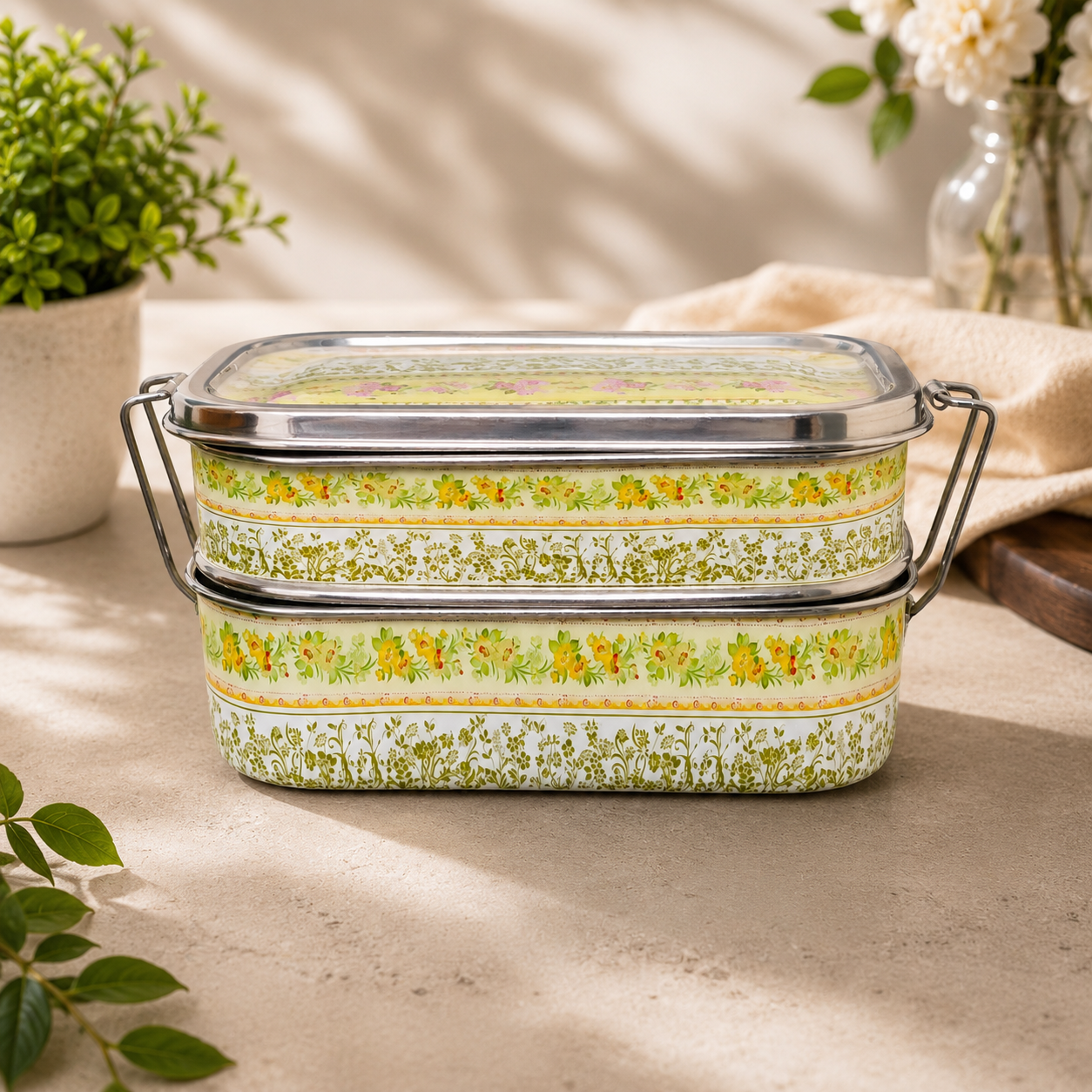 Eco-Friendly Ethnic Meenakari 2-Tier Steel Tiffin