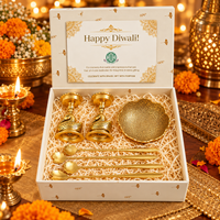 Diwali Gift Set – Golden Swan Candle Holders & Ornate Brass Bowl with Floral Spoons