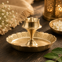 Handcrafted Brass Pooja Thali Set of 3 | Water Pot, Pooja Thali & Incense Stick Holder.