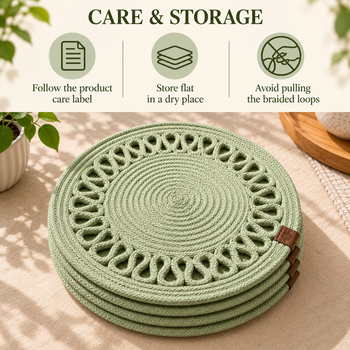 Handcrafted Round Braided Table Mat Set of 4