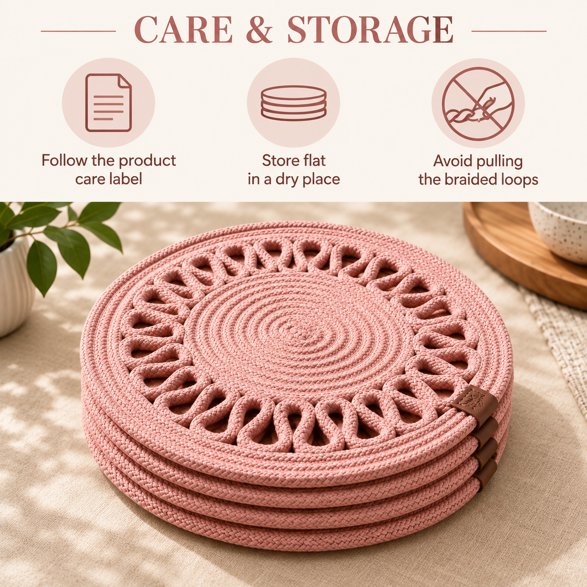 Handcrafted Round Braided Table Mat Set of 4