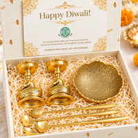 Diwali Gift Set – Golden Swan Candle Holders & Ornate Brass Bowl with Floral Spoons