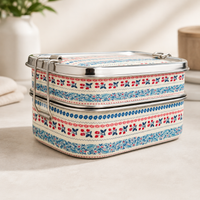 Eco-Friendly Ethnic Meenakari 2-Tier Steel Tiffin