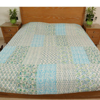 Handcrafted Block Print Bedcover with Patchwork | Artisan-Made 100% Cotton Bedspread