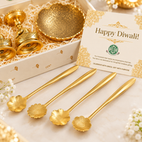 Diwali Gift Set – Golden Swan Candle Holders & Ornate Brass Bowl with Floral Spoons