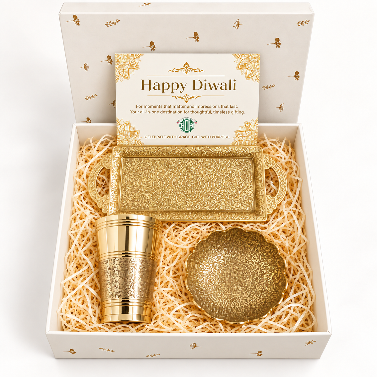Premium Diwali Gift Hamper – Traditional Brass Tableware Set