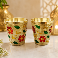 Brass Floral Puja Glasses - Set of 2