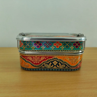 Premium Rakhi Gift Box-Madhubani Bottle+ Multicolour Floral 2tier Lunchbox